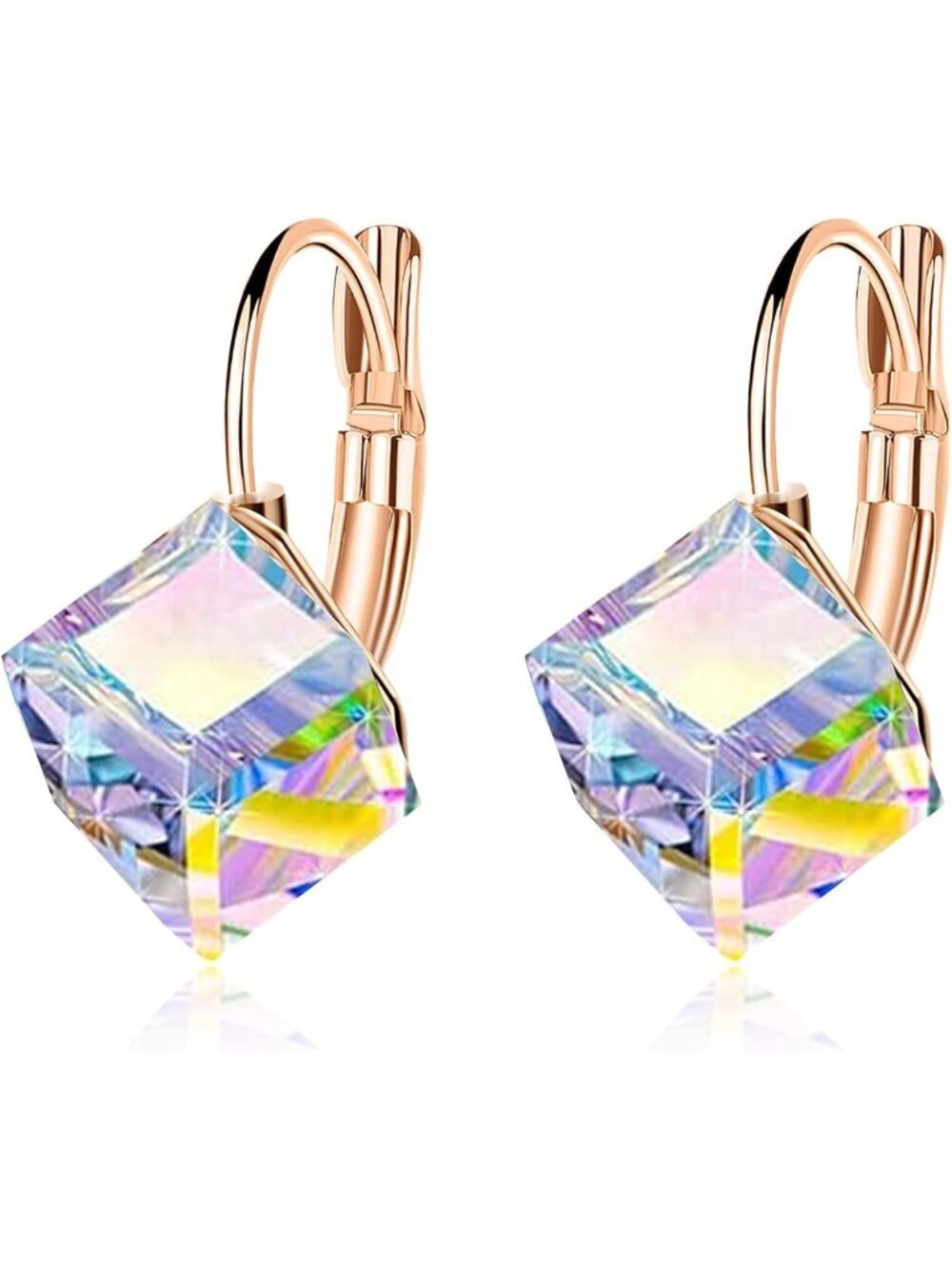 Elegant Austrian Crystal Cube Drop Earrings - Stunning Leverback Design for